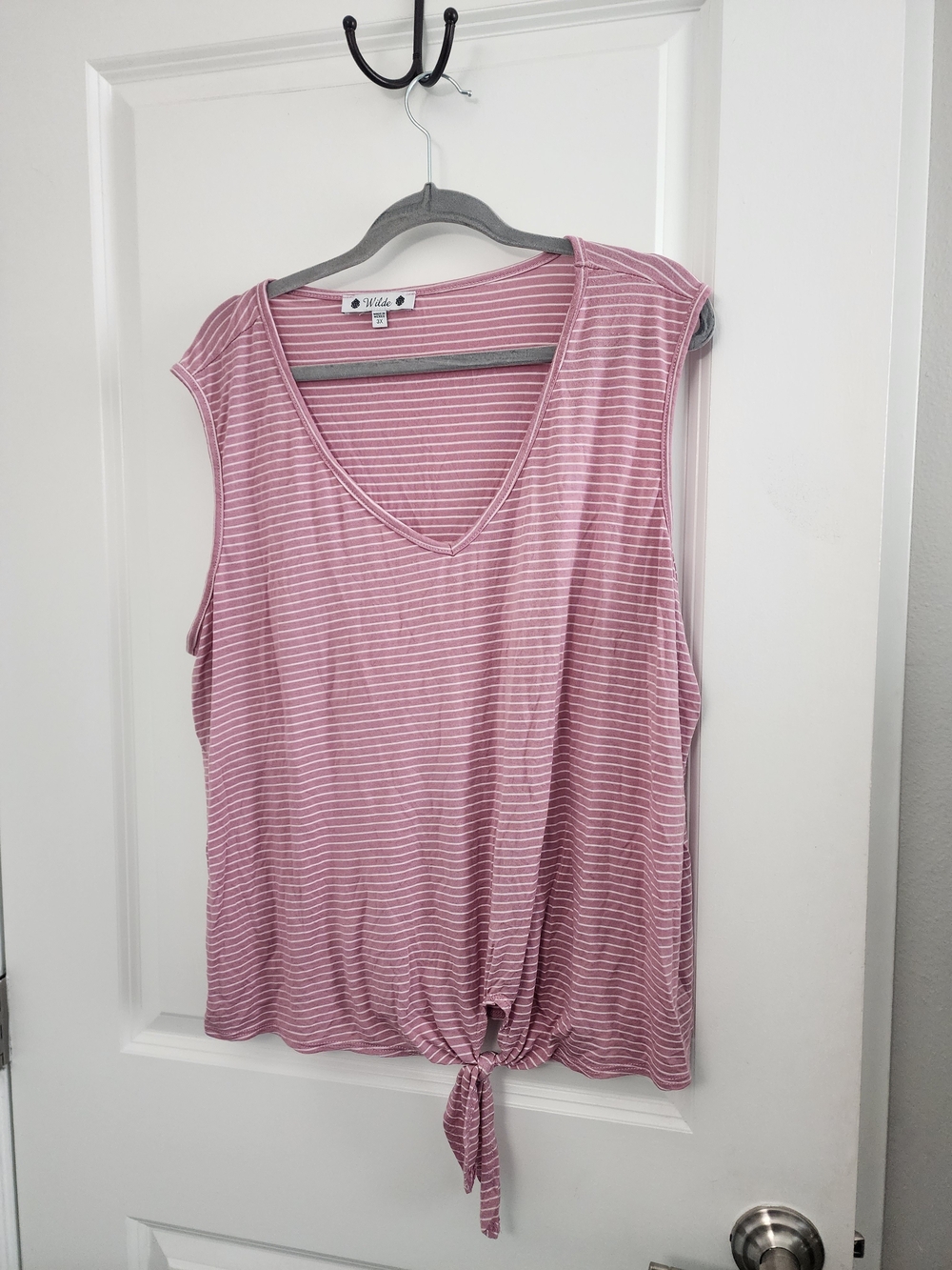 5/$30  Pink Striped Tie-Front V-Neck Tank